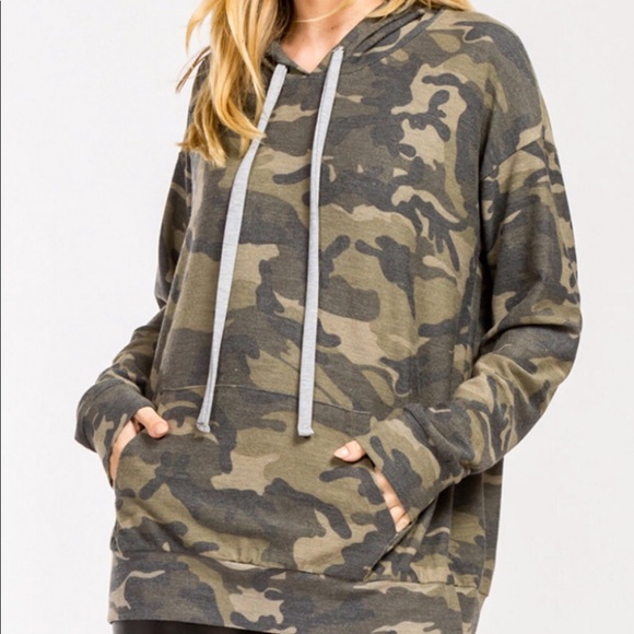 CHERISH CAMOUFLAGE FRENCH TERRY HOODIE TOP - Picture 2 of 8